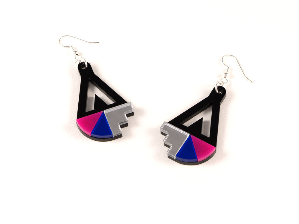 FORM016 Earrings - Silver, Blue, Pink