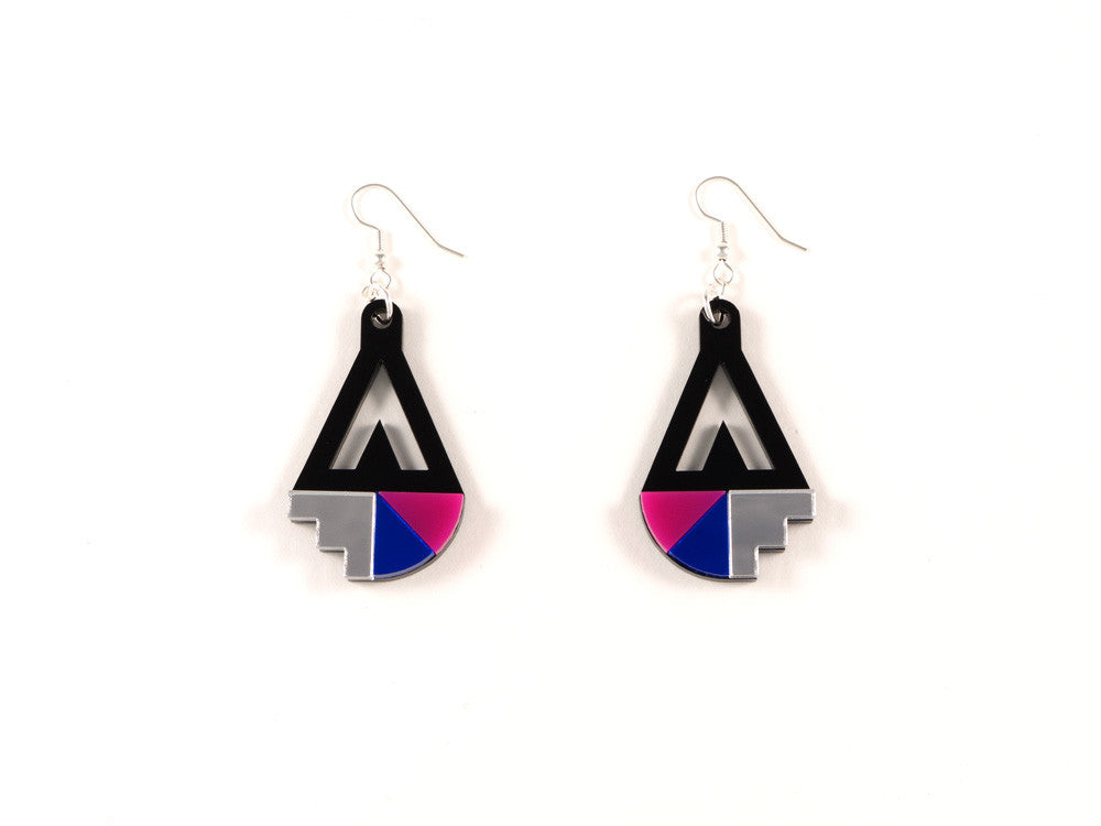 FORM016 Earrings - Silver, Blue, Pink