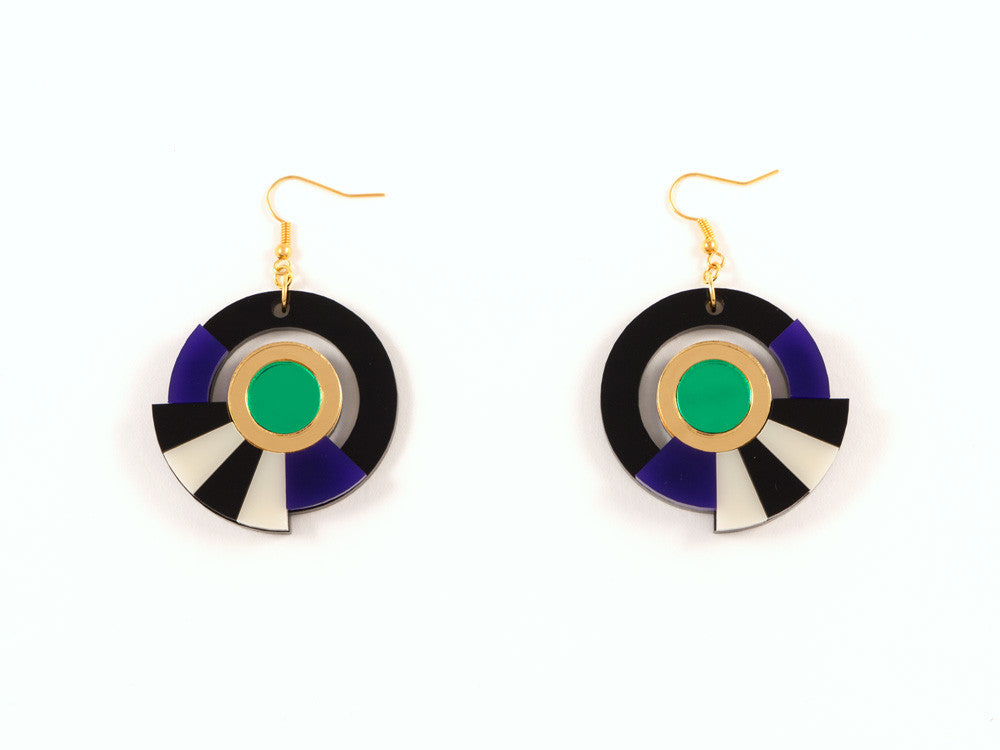 FORM017 Earrings - Gold, Purple, Green