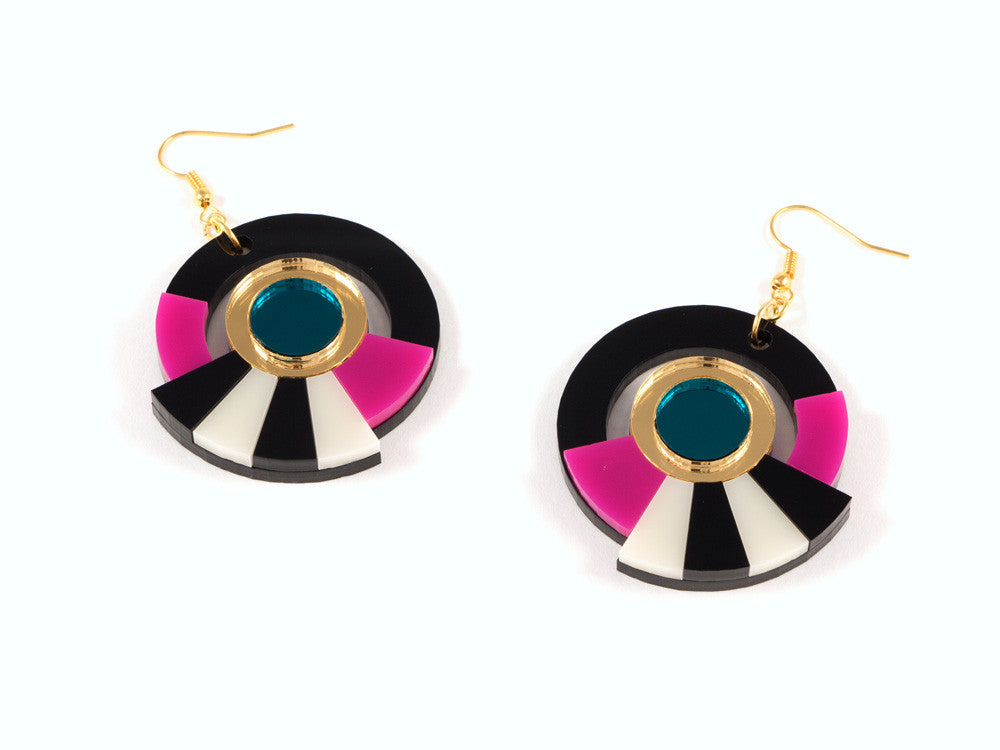FORM017 Earrings - Gold, Teal, Pink