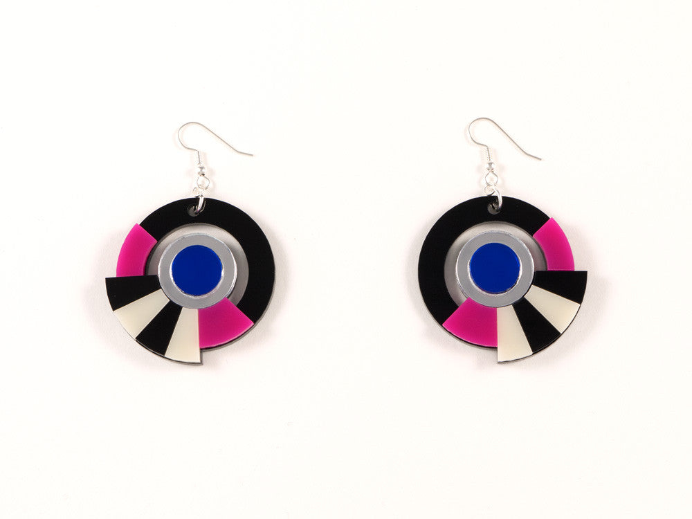 FORM017 Earrings - Silver, Blue, Pink