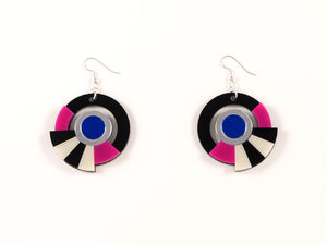 FORM017 Earrings - Silver, Blue, Pink