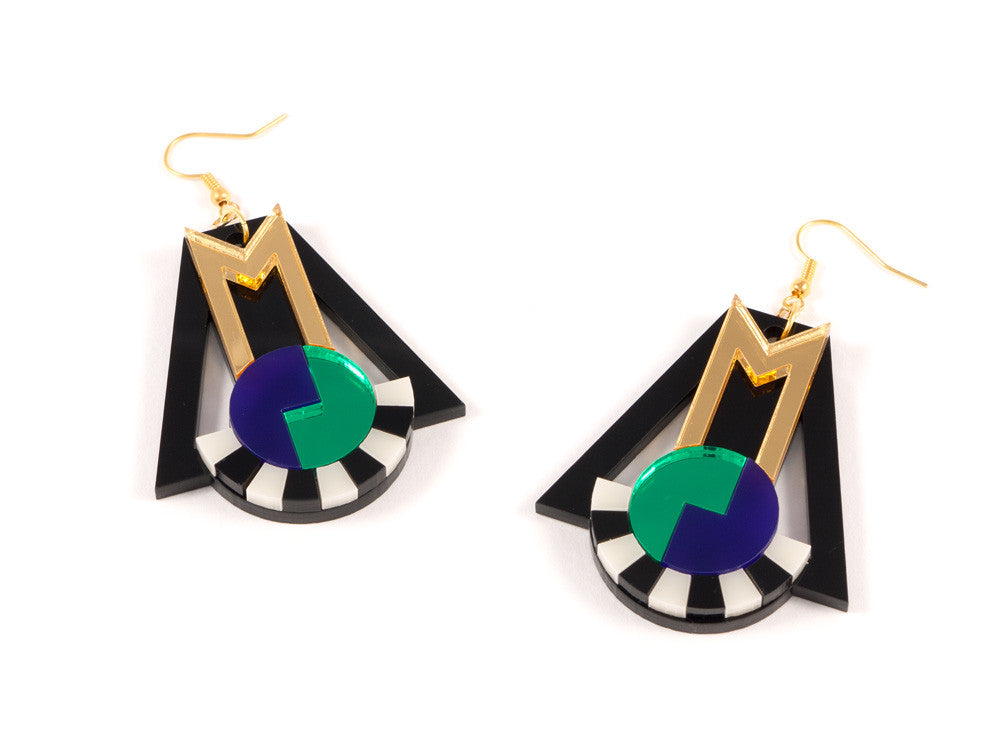 FORM018 Earrings - Gold, Purple, Green