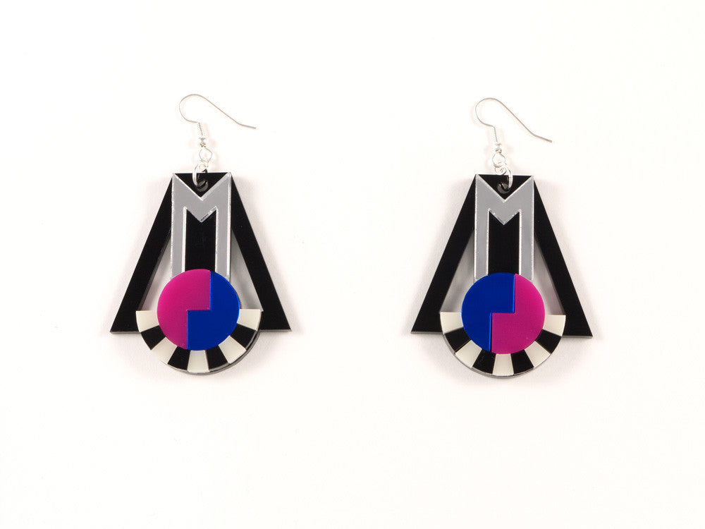 FORM018 Earrings - Silver, Blue, Pink