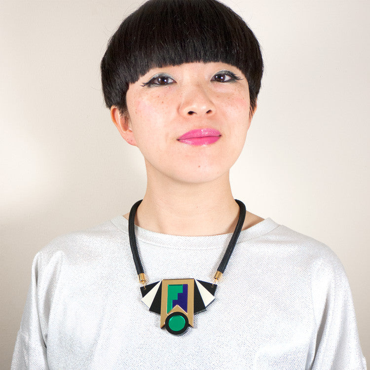 FORM019 Necklace - Gold, Purple, Green