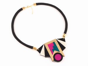 FORM019 Necklace - Gold, Teal, Pink