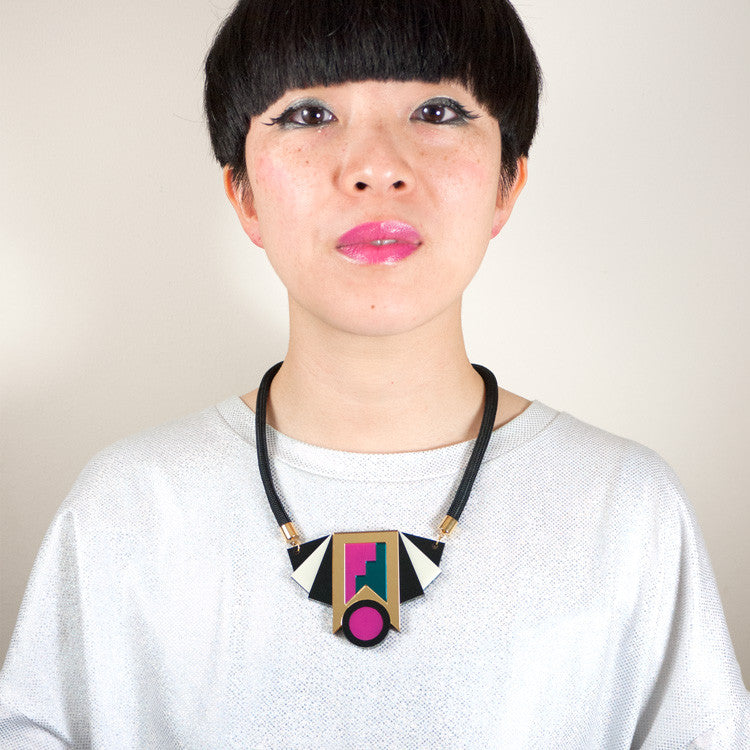 FORM019 Necklace - Gold, Teal, Pink