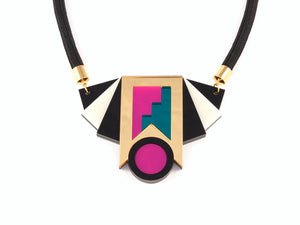 FORM019 Necklace - Gold, Teal, Pink