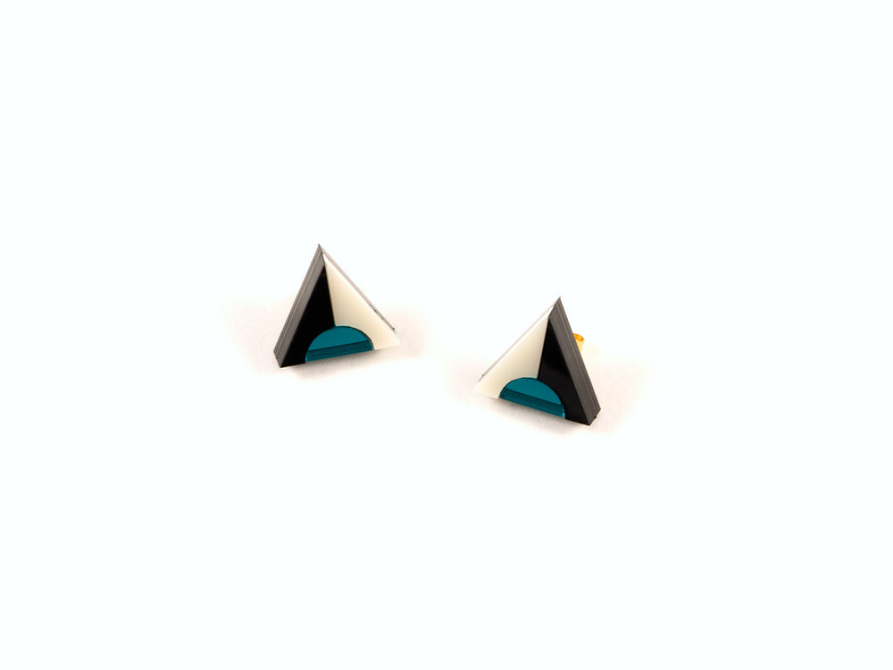 FORM020 Earrings - Teal, Black, Ivory