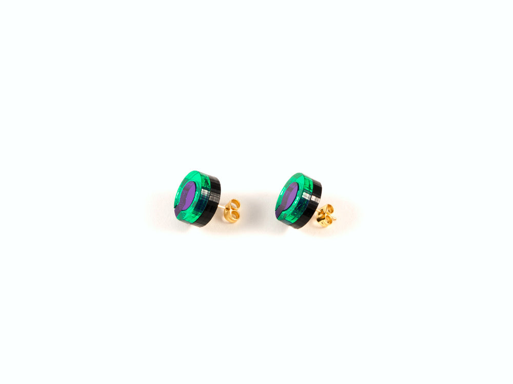 FORM021 Earrings - Green, Purple
