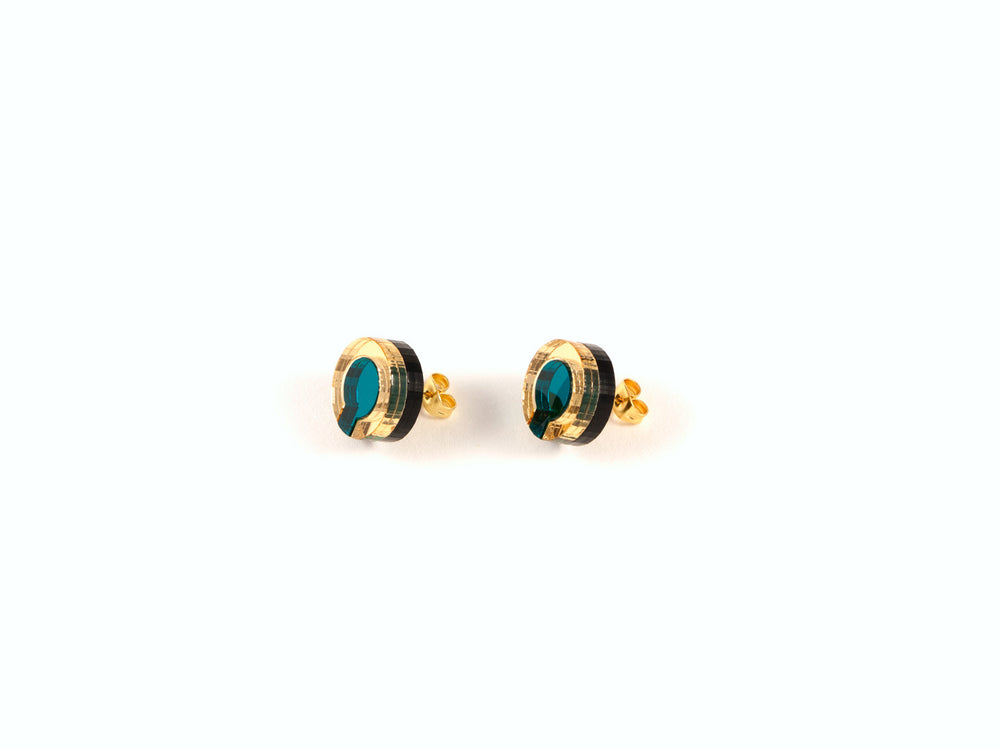 FORM021 Earrings - Teal, Gold