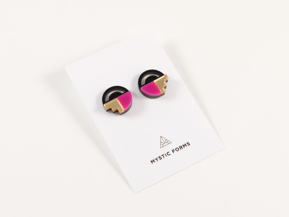 FORM022 Earrings - Pink, Gold
