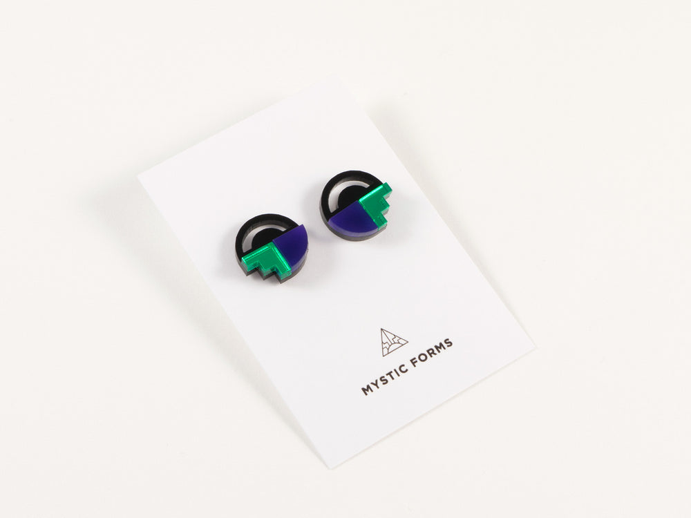FORM022 Earrings - Green, Purple