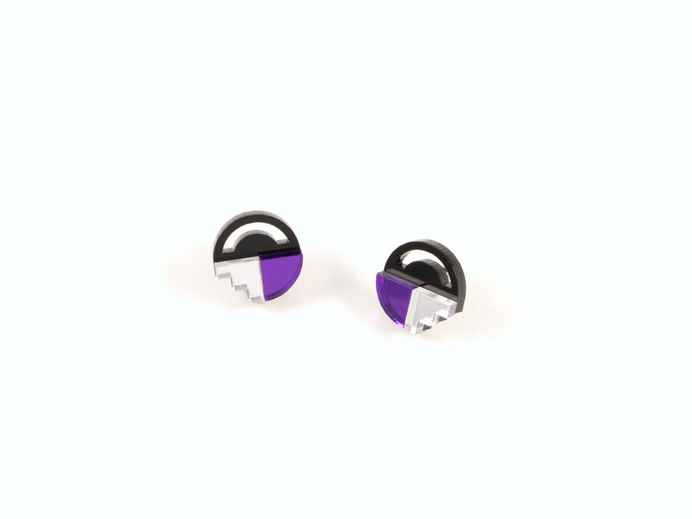 FORM022 Earrings - Silver, Mirror Purple