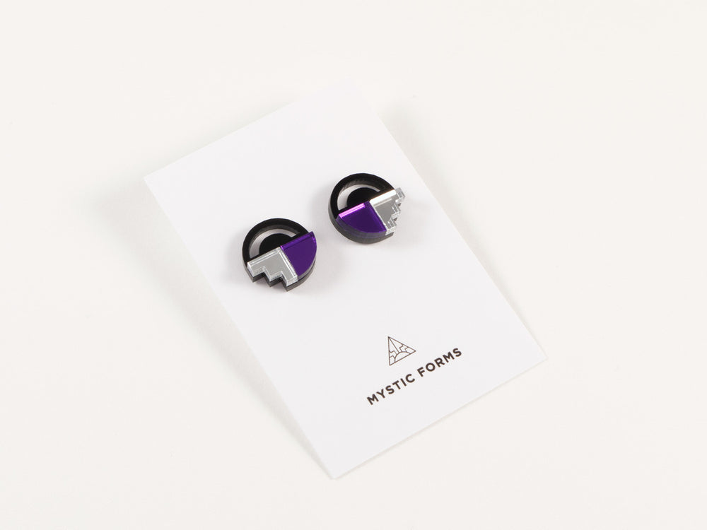 FORM022 Earrings - Silver, Mirror Purple