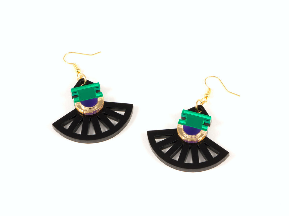 FORM023 Earrings - Gold, Purple, Green