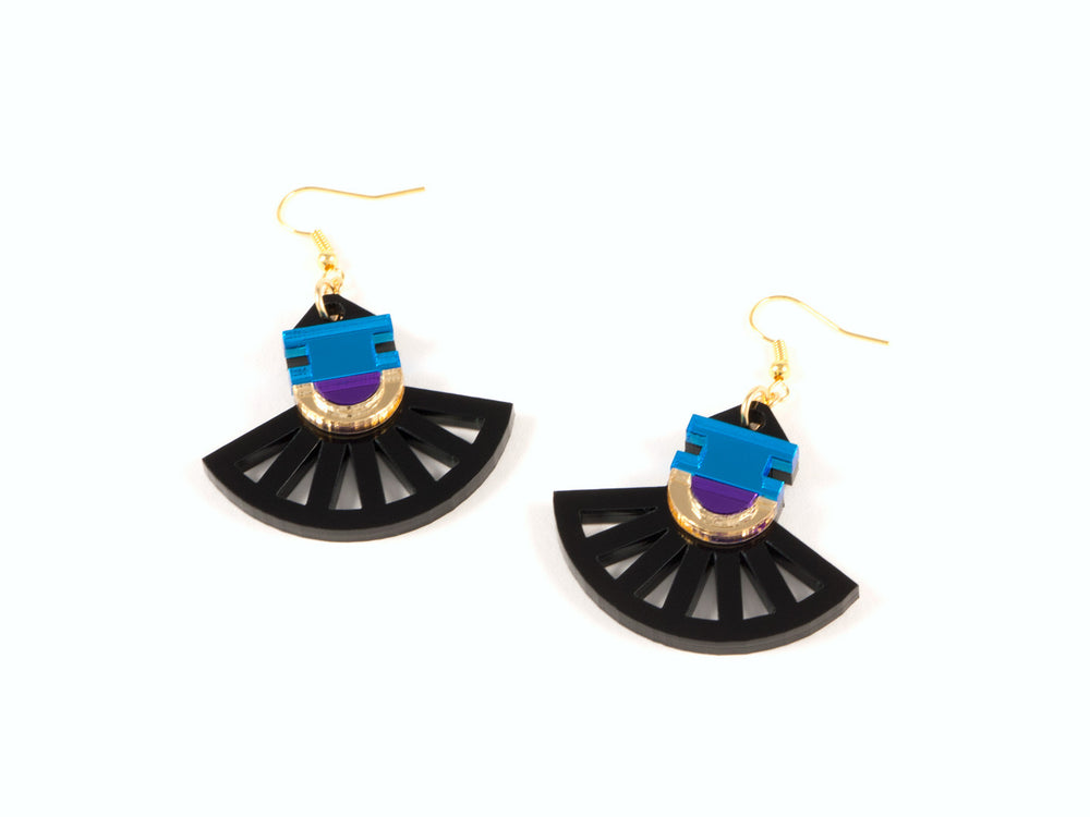 FORM023 Earrings - Gold, Skyblue, Purple