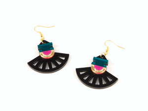 FORM023 Earrings - Gold, Teal, Pink