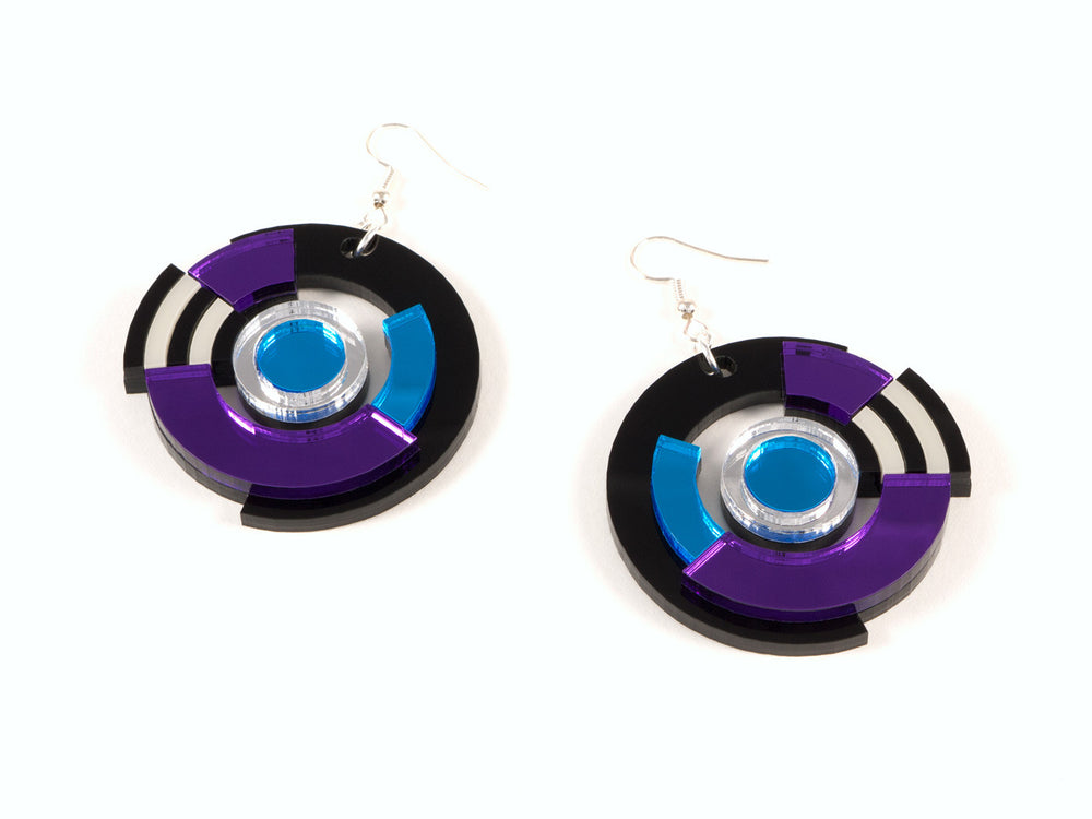 FORM024 Earrings - Silver, Skyblue, Purple
