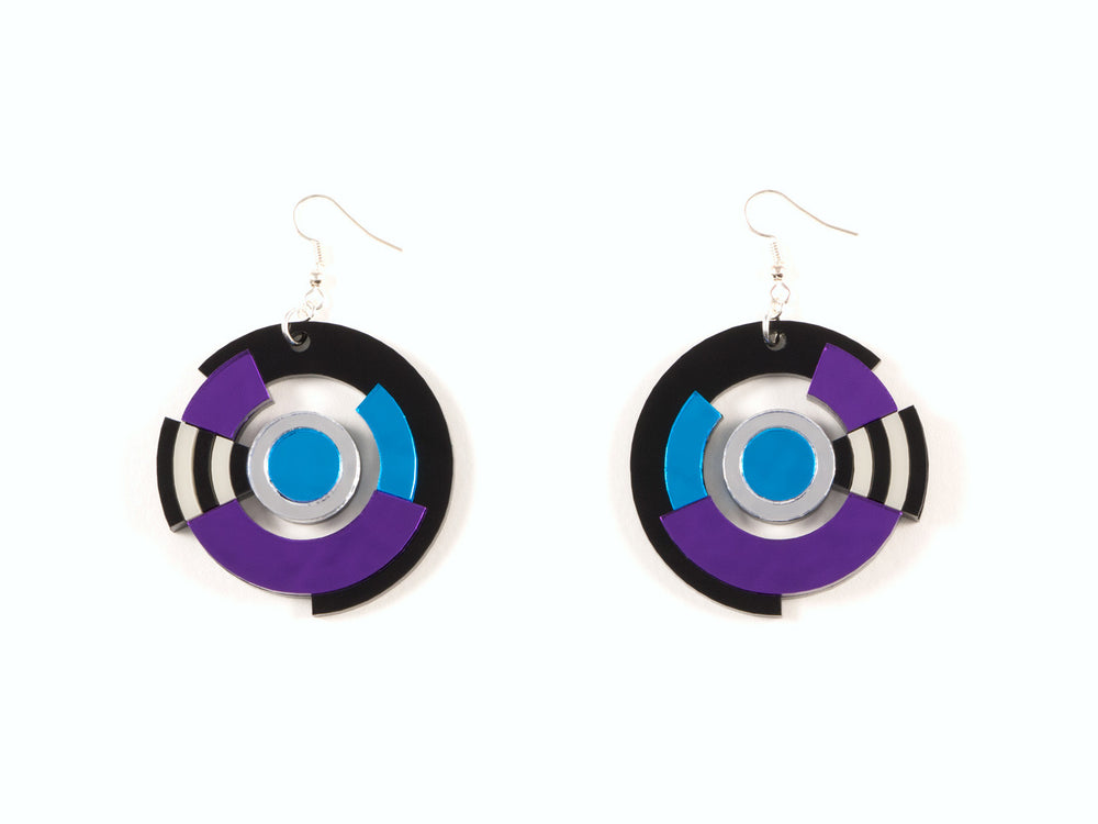 FORM024 Earrings - Silver, Skyblue, Purple