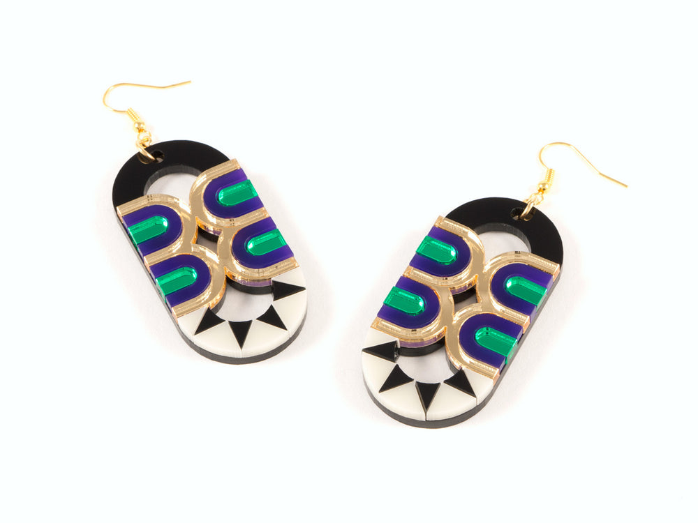 FORM025 Earrings - Gold, Purple, Green