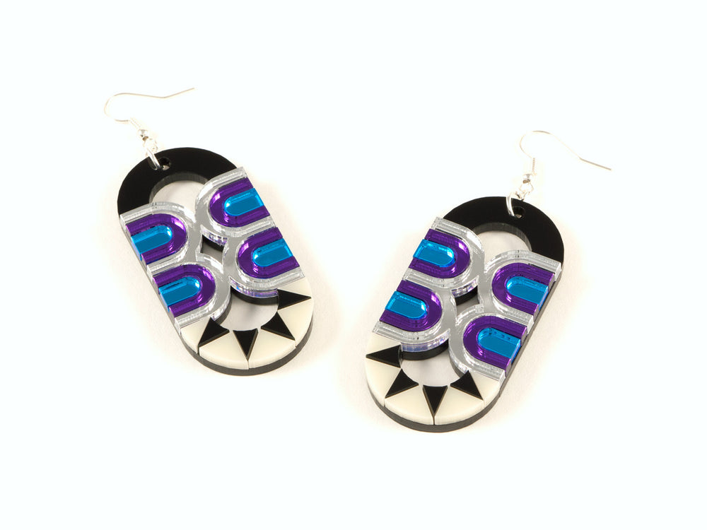 FORM025 Earrings - Silver, Skyblue, Purple