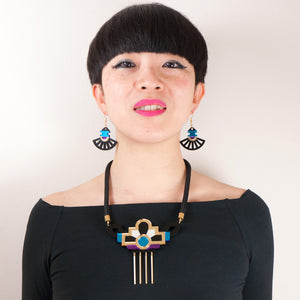 FORM028 Necklace - Gold, Skyblue, Purple