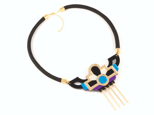 FORM028 Necklace - Gold, Skyblue, Purple