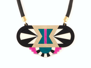 FORM029 Necklace - Gold, Teal, Pink