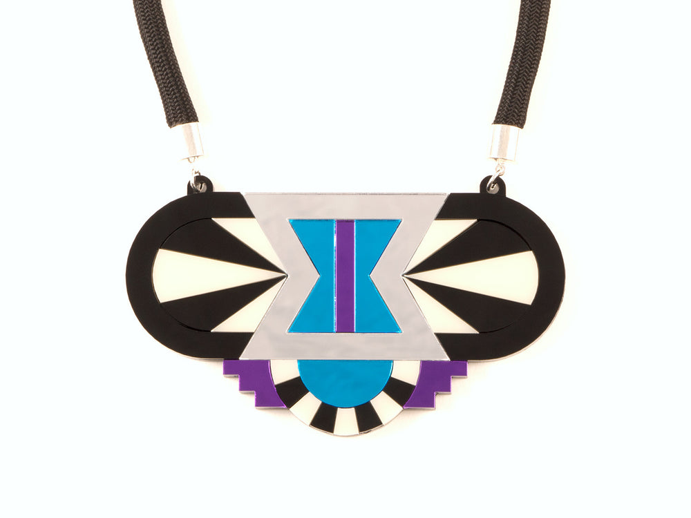 FORM029 Necklace - Silver, Skyblue, Purple