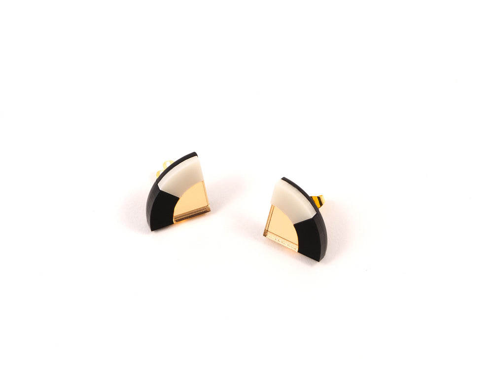FORM030 Earrings - Gold, Black, Ivory