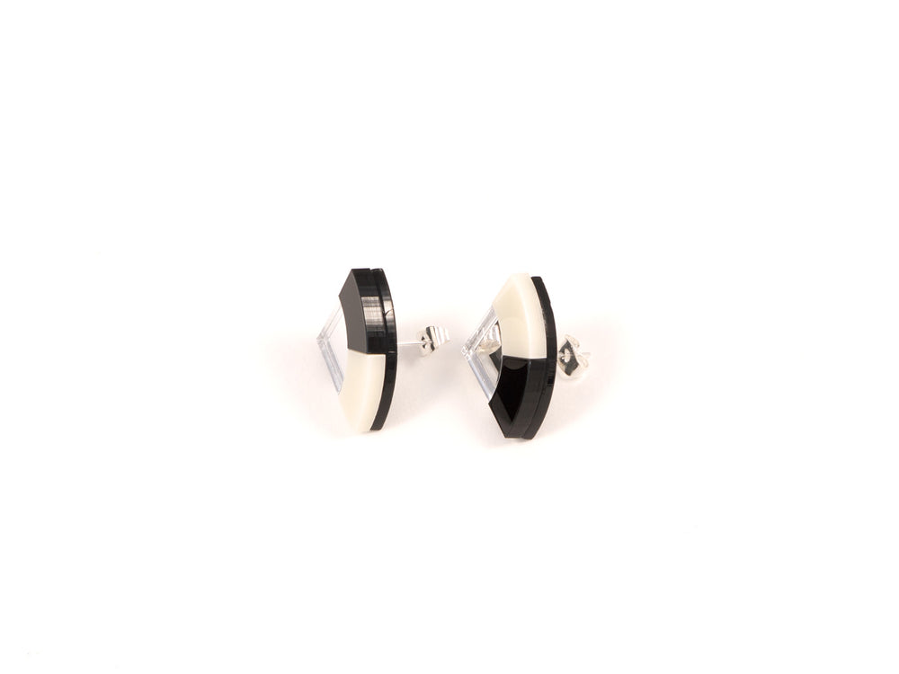 FORM030 Earrings - Silver, Black, Ivory