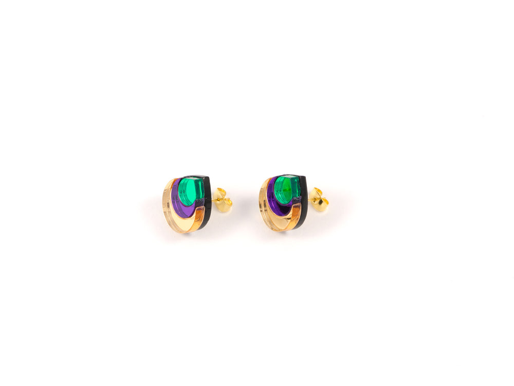 FORM031 Earrings - Gold, Purple, Green