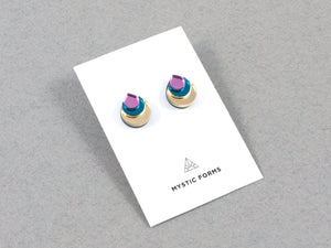 FORM031 Earrings - Gold, Teal, Babypink