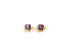 FORM031 Earrings - Gold, Teal, Babypink