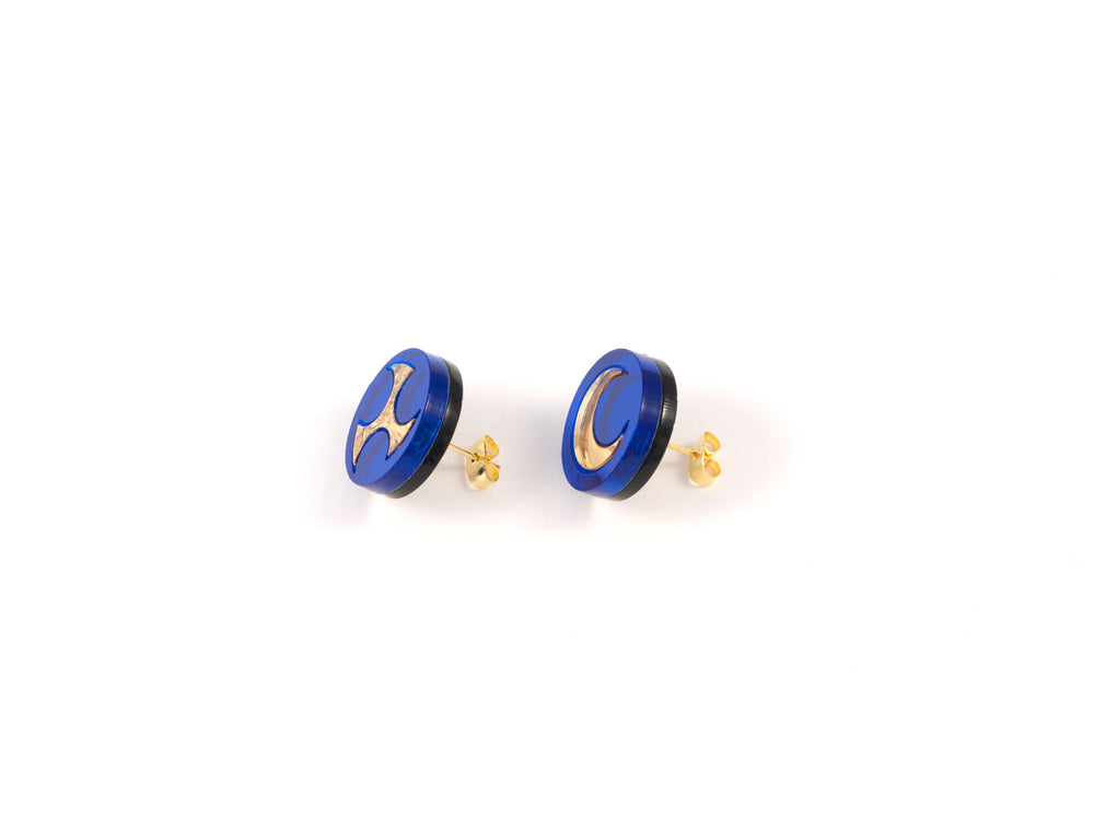FORM032 Earrings - Blue, Gold