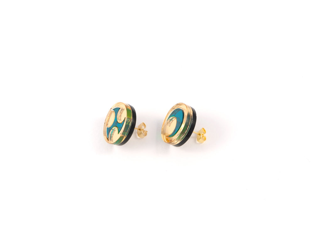 FORM032 Earrings - Gold, Teal