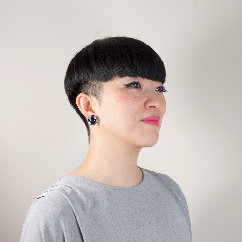 FORM032 Earrings - Silver, Mirror Purple