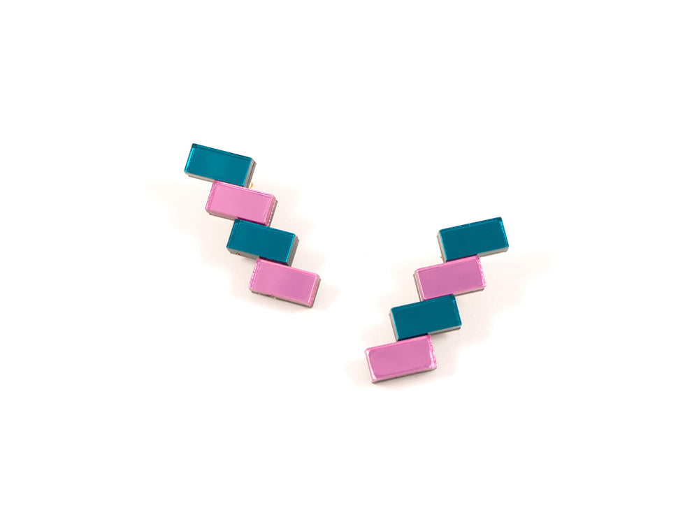 FORM033 Earrings - Teal, Babypink