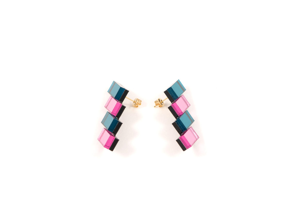 FORM033 Earrings - Teal, Babypink