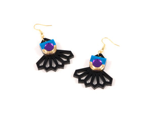 FORM034 Earrings - Gold, Skyblue, Purple