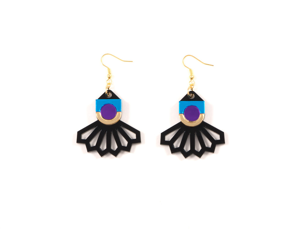 FORM034 Earrings - Gold, Skyblue, Purple