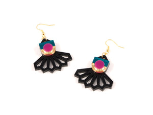 FORM034 Earrings - Gold, Teal, Pink