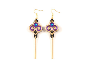 FORM035 Earrings - Gold, Purple, Skyblue