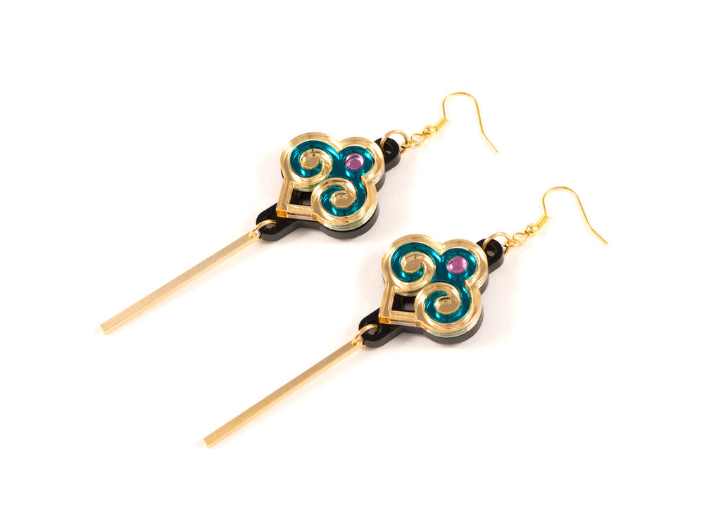 FORM035 Earrings - Gold, Teal, Babypink