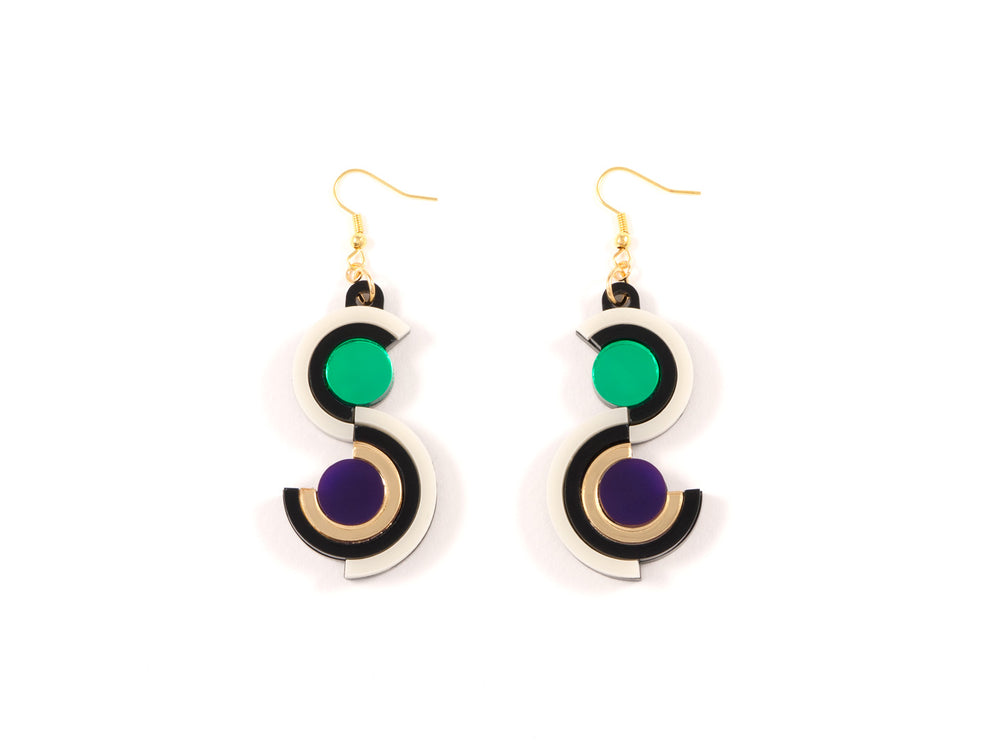 FORM036 Earrings - Gold, Purple, Green
