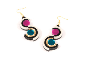 FORM036 Earrings - Gold, Teal, Pink