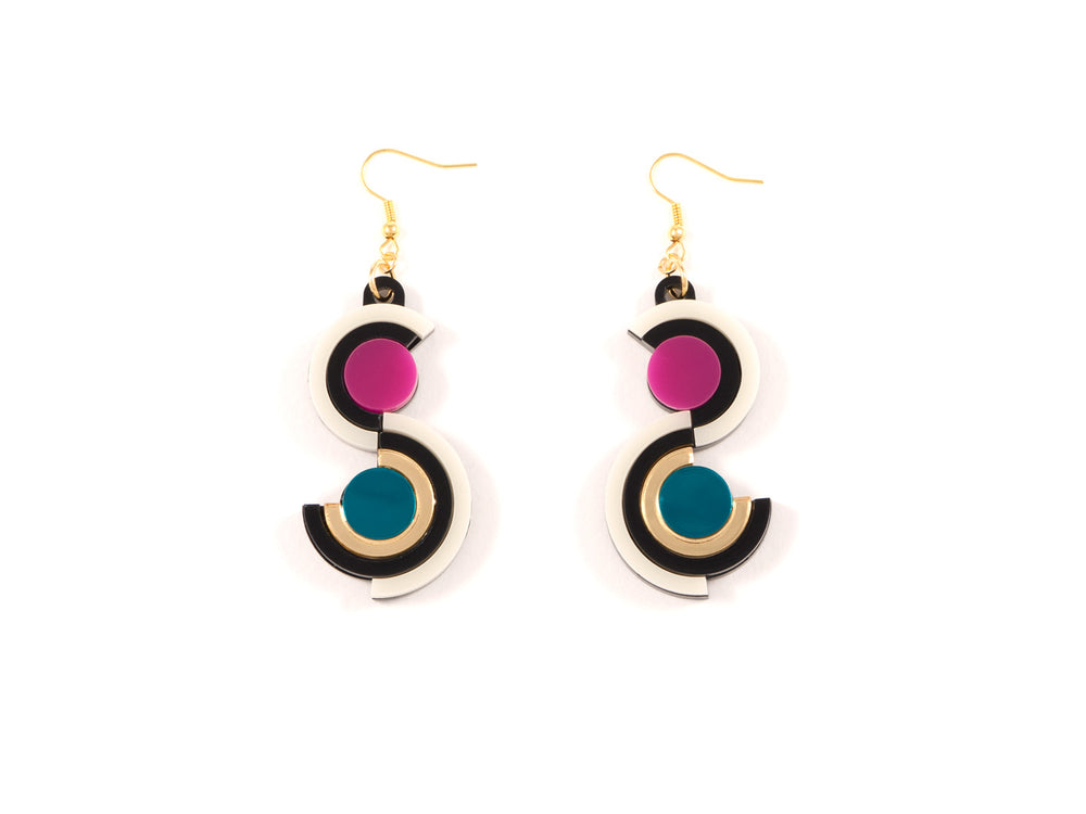 FORM036 Earrings - Gold, Teal, Pink
