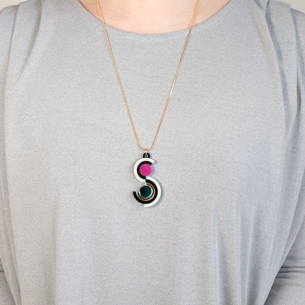 FORM037 Necklace - Gold, Teal, Pink