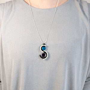 FORM037 Necklace - Silver, Skyblue, Purple